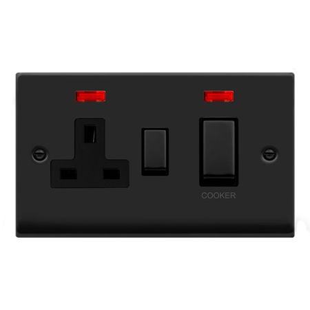 Click Deco Matt Black 45a DP Cooker Switch & Socket with Neon | VPMB505BK