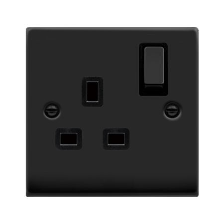 Click Deco Matt Black 13A Single Socket Black Insert | VPMB535BK