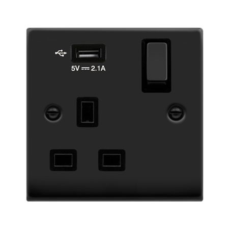 Click Deco Matt Black 1G 13A Switched Socket & USB | VPMB571UBK
