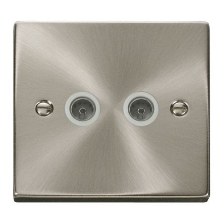 Click Deco Satin Chrome Twin Coaxial TV Socket White Insert VPSC066WH