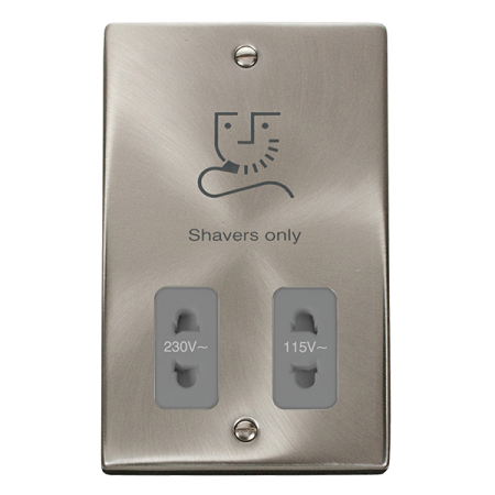 Click Deco Satin Chrome Dual Voltage Shaver Socket Grey Insert | VPSC100GY