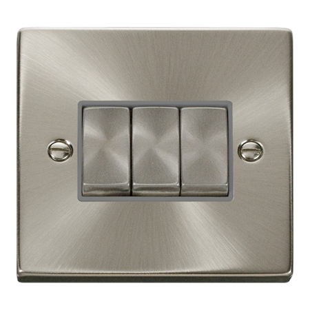 Click Deco Ingot Satin Chrome 3 Gang Light Switch Grey Insert | VPSC413GY