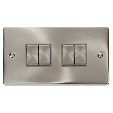 Click Deco Ingot Satin Chrome 4 Gang Light Switch Grey Insert | VPSC414GY