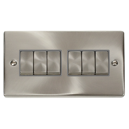 Click Deco Ingot Satin Chrome 6 Gang Light Switch Grey Insert | VPSC416GY