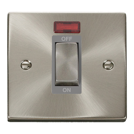 Click Deco Satin Chrome Ingot  45a DP Single Cooker Switch & Neon Grey Insert | VPSC501GY