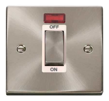 Click Deco Satin Chrome Ingot  45a DP Single Cooker Switch With Neon White Insert | VPSC501WH