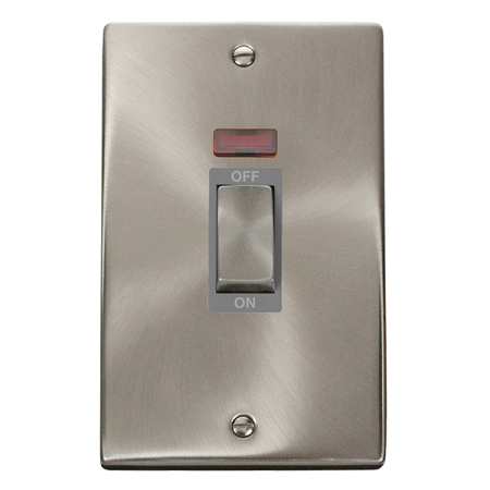 Click Deco Satin Chrome Ingot 45a DP Double Cooker Switch & Neon Grey Insert | VPSC503GY