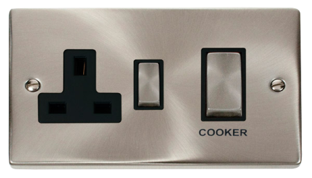 Click Deco Satin Chrome Ingot  45a DP Cooker Switch & Socket Black Insert | VPSC504BK