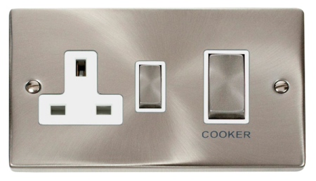 Click Deco Satin Chrome Ingot  45a DP Cooker Switch & Socket White Insert | VPSC504WH
