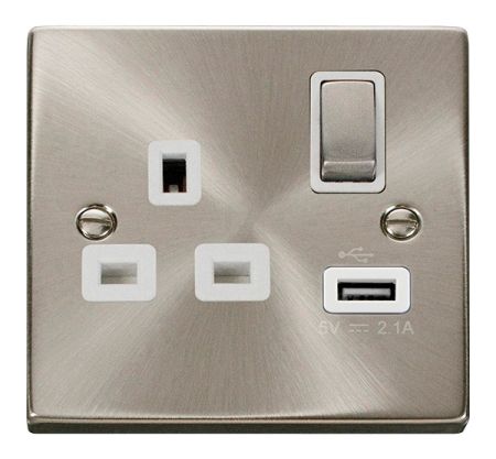 Click Deco Ingot 13A 1G Switched Socket with USB Outlet White Insert VPSC571WH