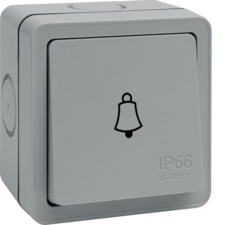 Hager Sollysta IP66 10AX 1 Gang Press Bell Switch | WXPPS12B