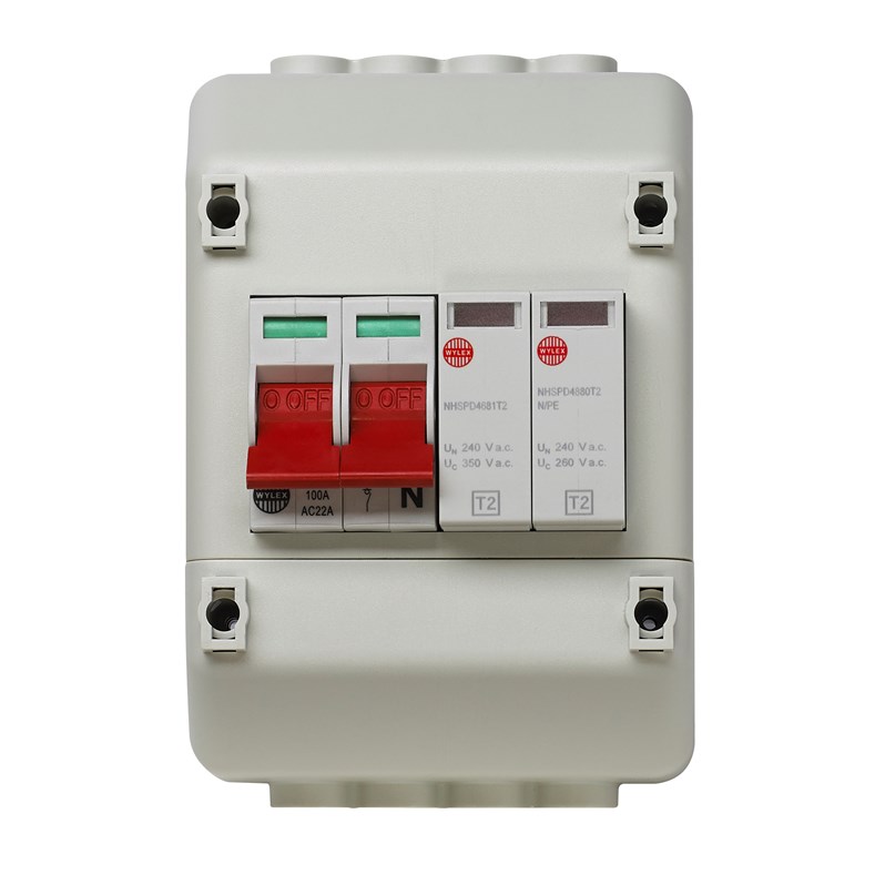 Wylex 100A DP Supply Isolator with Surge Protection Device Type 2 SPD | REC2SPD