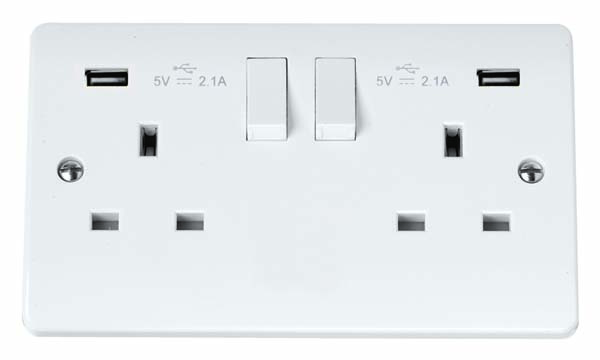 Click Mode 2 Gang 13A Switched Socket & Twin Fast Charge USB 5V 2.1A Charging CMA78